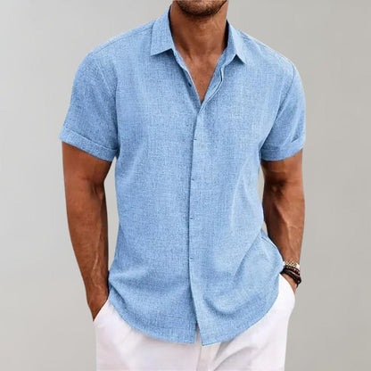 Men’s Sheer Linen Button-Up Shirt | Lightweight Summer Layer | Short Sleeve Casual Fit