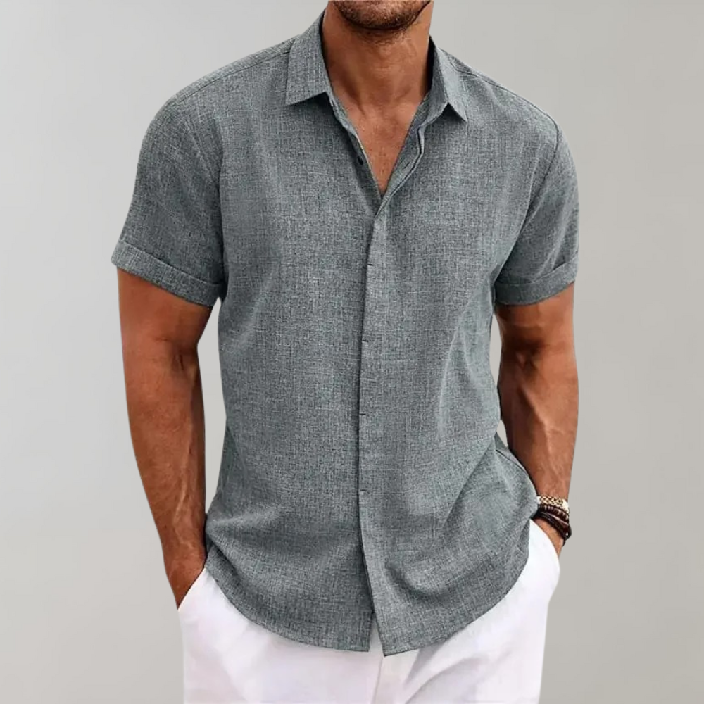 Men’s Sheer Linen Button-Up Shirt | Lightweight Summer Layer | Short Sleeve Casual Fit