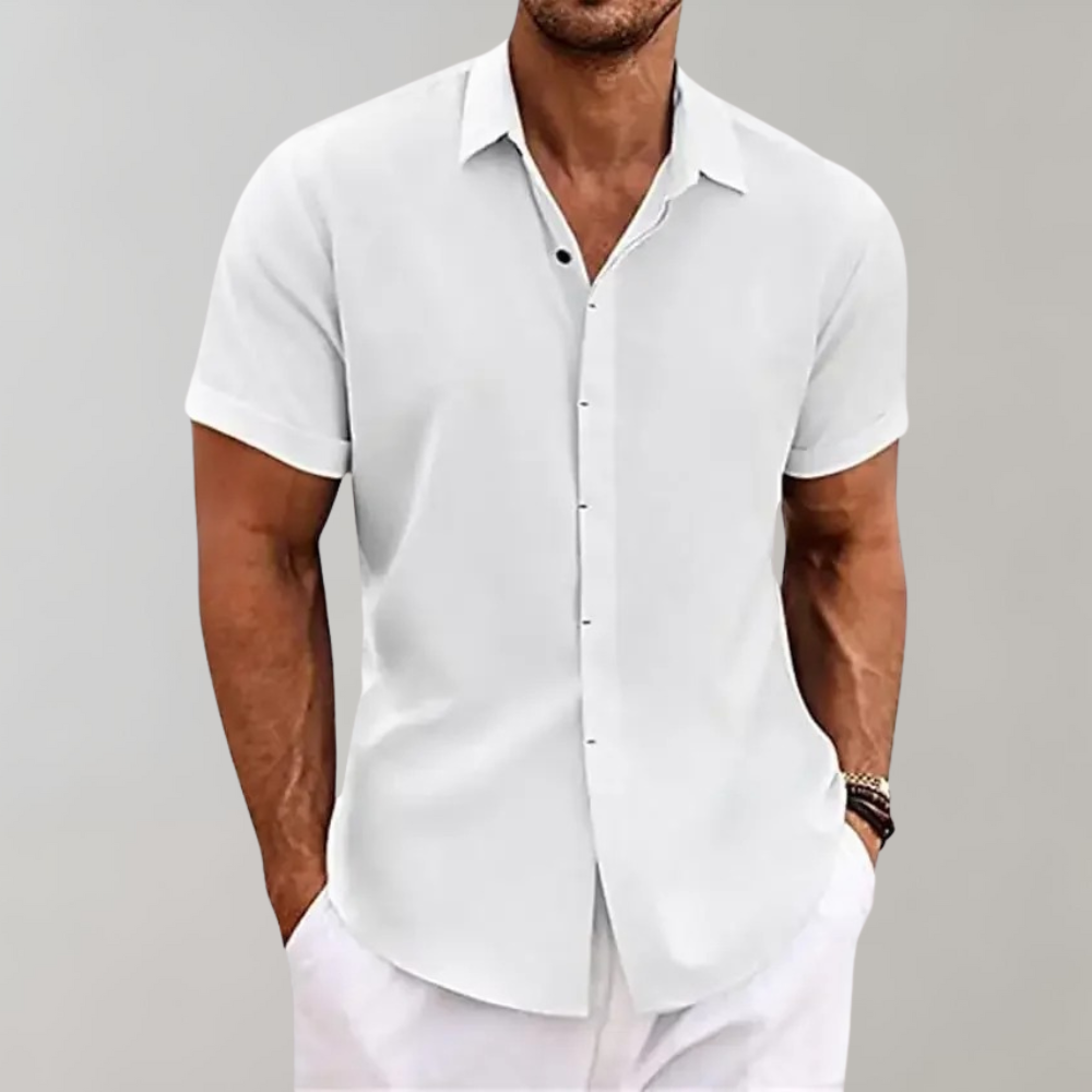 Men’s Sheer Linen Button-Up Shirt | Lightweight Summer Layer | Short Sleeve Casual Fit