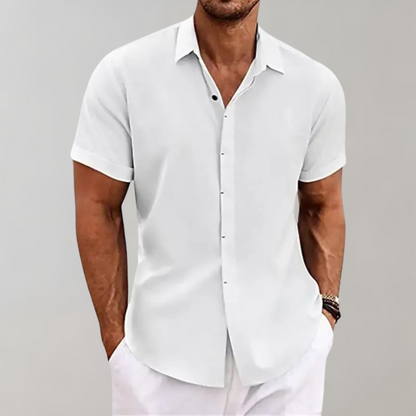 Men’s Sheer Linen Button-Up Shirt | Lightweight Summer Layer | Short Sleeve Casual Fit