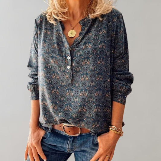 Boho Print Button Blouse | Lightweight Woven Fabric | Relaxed Fit