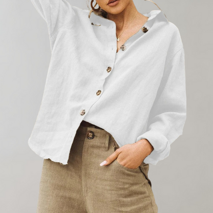 Women's Linen Blend Button-Up Shirt | Relaxed Fit Long Sleeve | Casual Summer Workwear