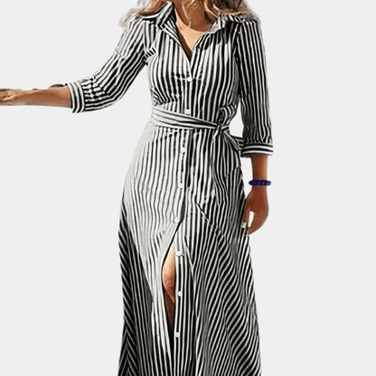 Printed Shirt Maxi Dress | Belted Waist & Side Slit | Bold Contemporary Style