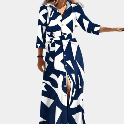 Printed Shirt Maxi Dress | Belted Waist & Side Slit | Bold Contemporary Style
