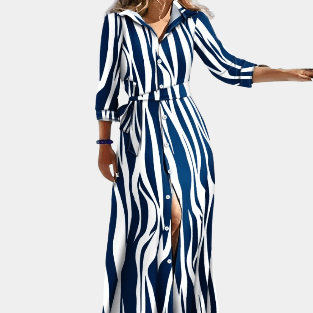 Printed Shirt Maxi Dress | Belted Waist & Side Slit | Bold Contemporary Style