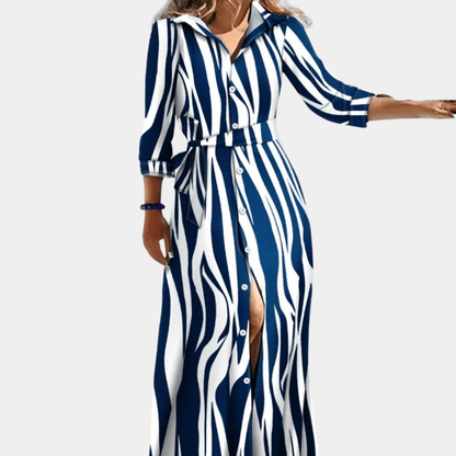 Printed Shirt Maxi Dress | Belted Waist & Side Slit | Bold Contemporary Style
