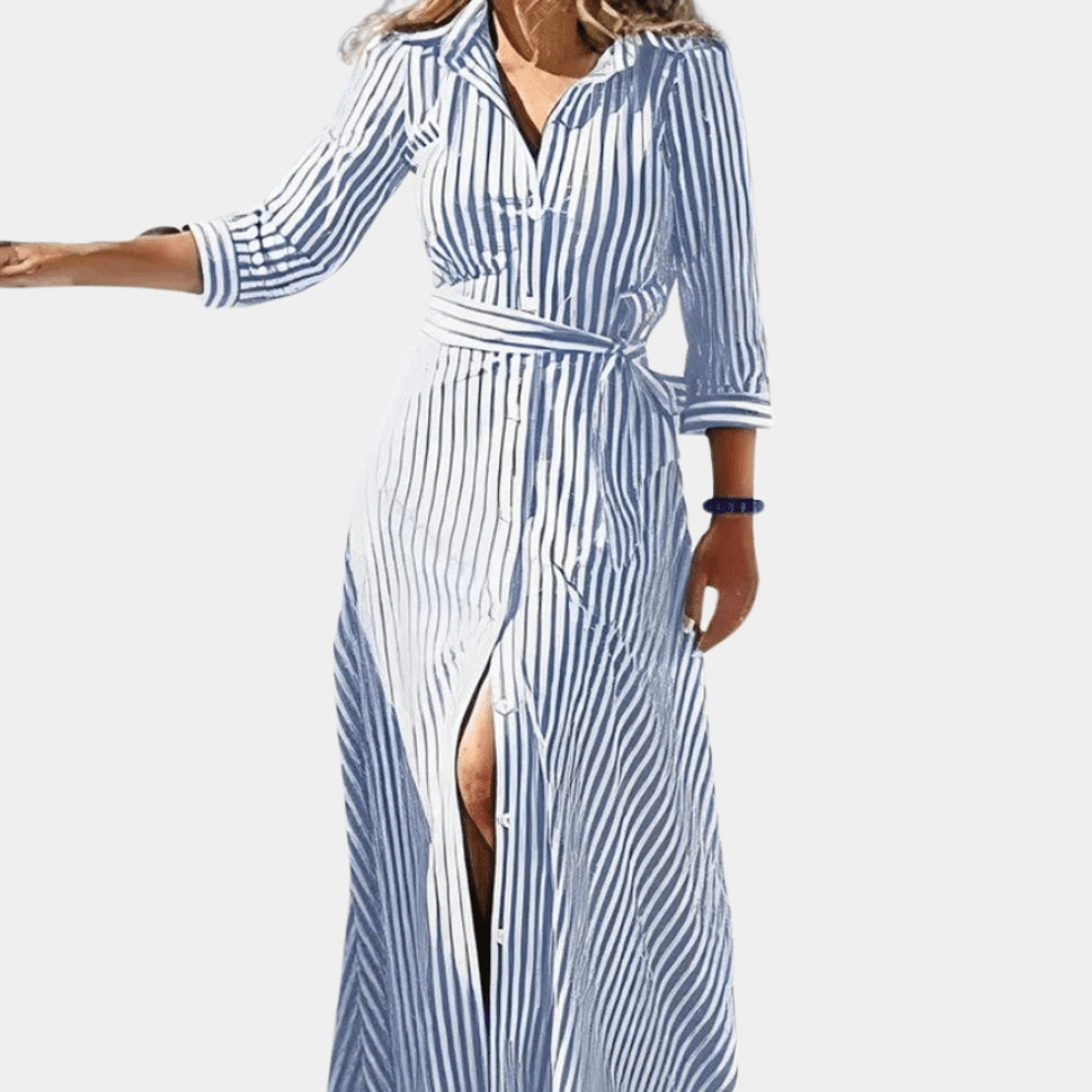 Printed Shirt Maxi Dress | Belted Waist & Side Slit | Bold Contemporary Style