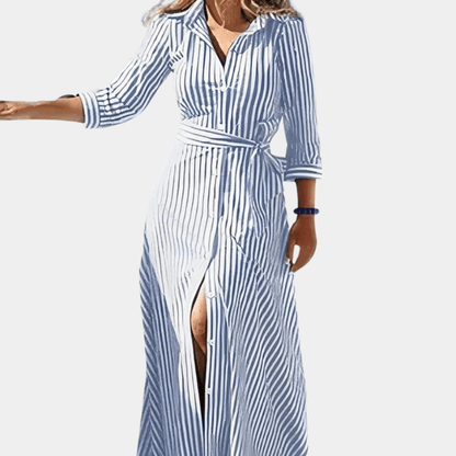 Printed Shirt Maxi Dress | Belted Waist & Side Slit | Bold Contemporary Style