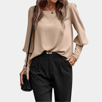 Women’s Satin Puff Shoulder Blouse | Elegant Long Sleeve Top | Polished Work-to-Dinner Style