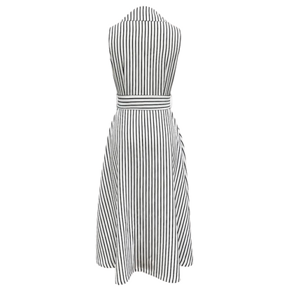 Sleeveless Pinstripe Midi Dress | Belted Double-Breasted | Office to Weekend