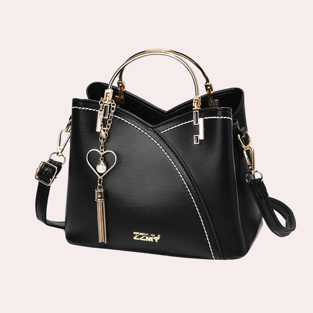 Two-Tone Mini Handbag | Gold Top Handle & Heart Charm | PU Leather Crossbody