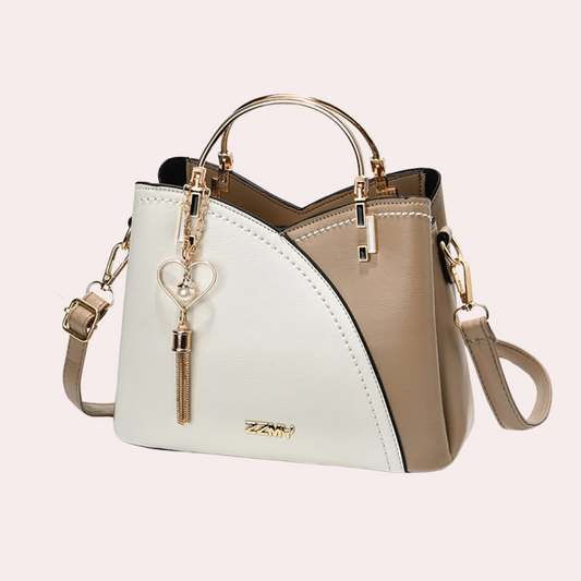 Two-Tone Mini Handbag | Gold Top Handle & Heart Charm | PU Leather Crossbody