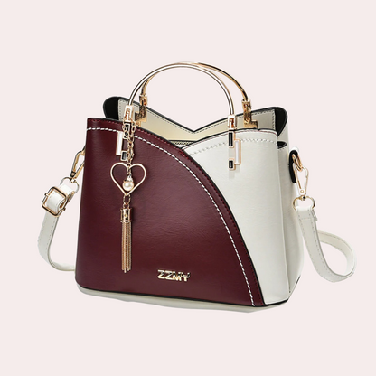 Two-Tone Mini Handbag | Gold Top Handle & Heart Charm | PU Leather Crossbody