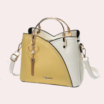 Two-Tone Mini Handbag | Gold Top Handle & Heart Charm | PU Leather Crossbody