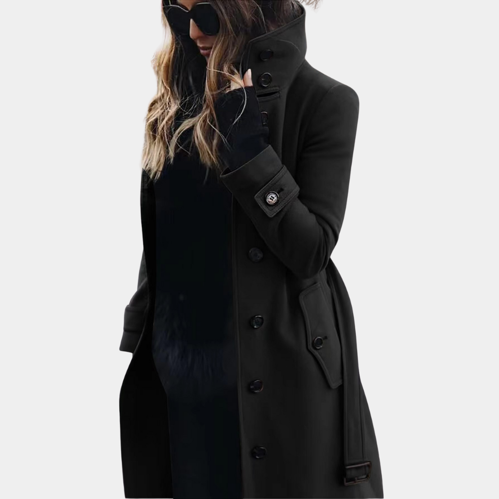 High-Collar Wool Blend Coat | Structured Button-Up | Cold Weather Essential