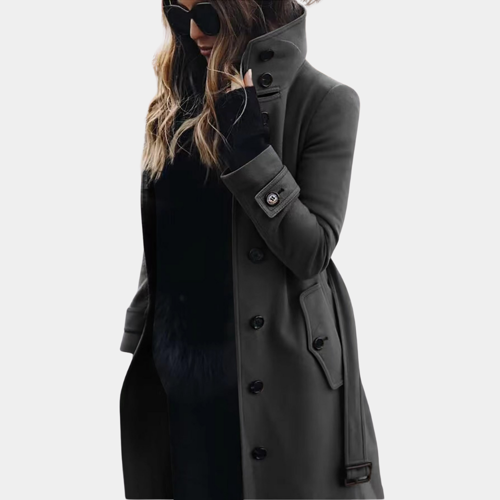 High-Collar Wool Blend Coat | Structured Button-Up | Cold Weather Essential