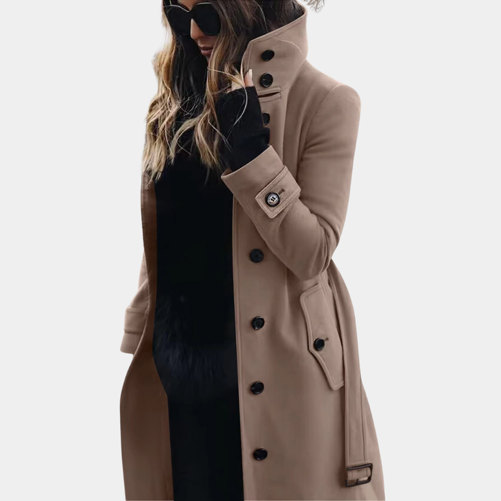 High-Collar Wool Blend Coat | Structured Button-Up | Cold Weather Essential