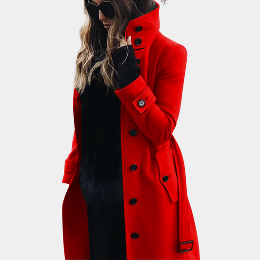 High-Collar Wool Blend Coat | Structured Button-Up | Cold Weather Essential