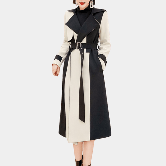 Two-Tone Trench Coat | Belted | Bold and Sophisticated