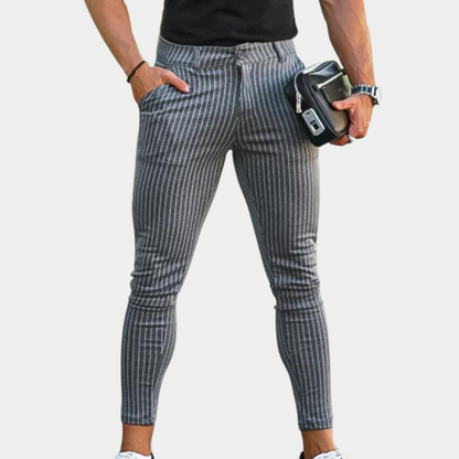 Men's Slim Pinstripe Pants | Stretch Fit | Tapered Ankle Trousers