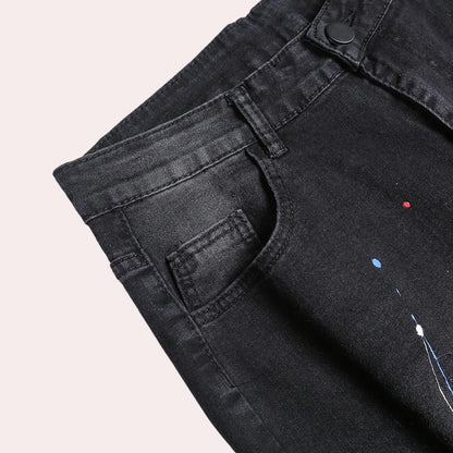 Men's Distressed Skinny Jeans | Paint-Splatter Detail | Stretch Denim Fit