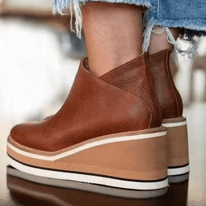 Platform Wedge Ankle Boots | Stylish & Comfortable | PU Leather | Casual & Everyday Wear