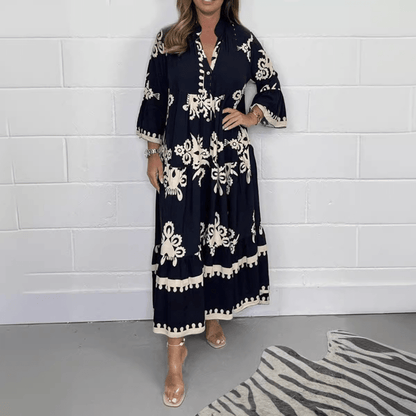 Boho Embroidered Maxi Dress | Relaxed Fit | Lightweight Cotton Blend | Summer & Resort Wear