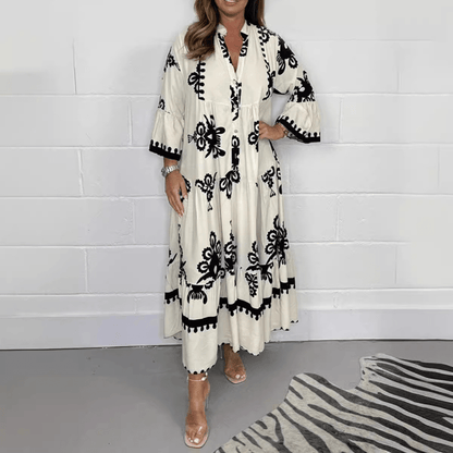 Boho Embroidered Maxi Dress | Relaxed Fit | Lightweight Cotton Blend | Summer & Resort Wear