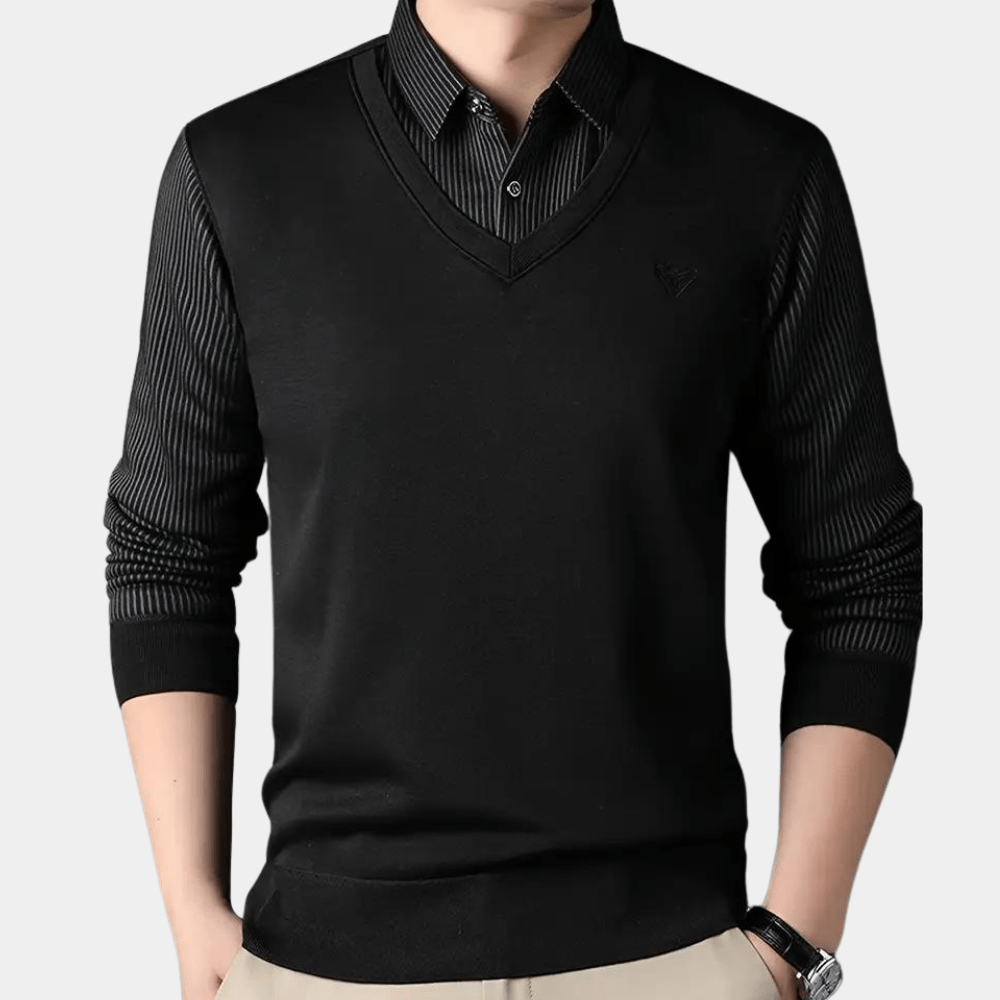 V-Neck Sweater with Collared Layered Look | Soft Knit | Smart Casual Style