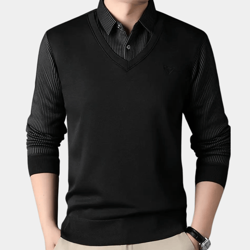 V-Neck Sweater with Collared Layered Look | Soft Knit | Smart Casual Style