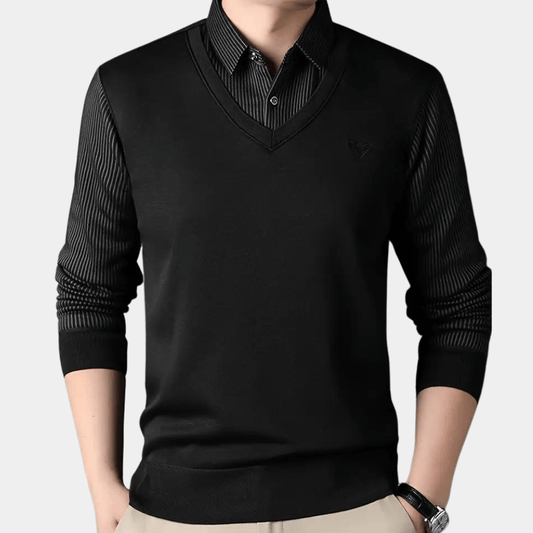 V-Neck Sweater with Collared Layered Look | Soft Knit | Smart Casual Style