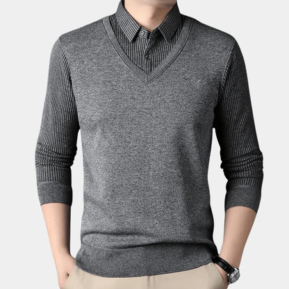 V-Neck Sweater with Collared Layered Look | Soft Knit | Smart Casual Style