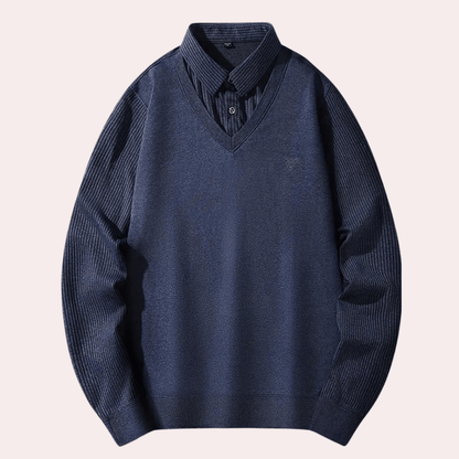 V-Neck Sweater with Collared Layered Look | Soft Knit | Smart Casual Style