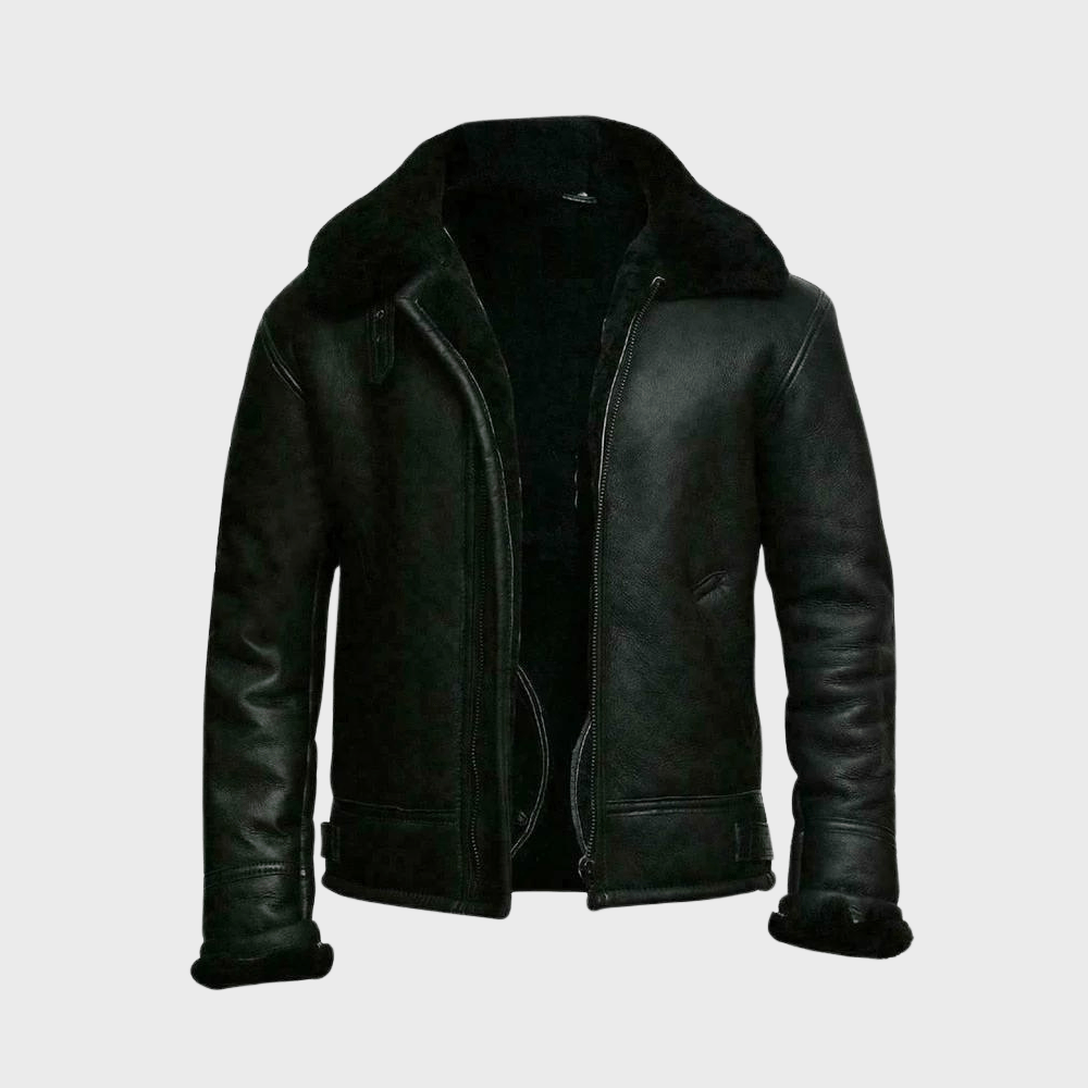 Men's Shearling-Lined Aviator Jacket | Luxe Leather Look | Winter Outerwear