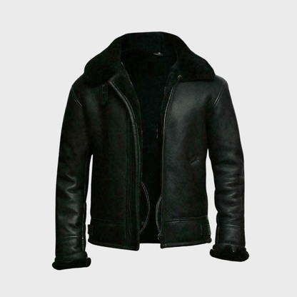Men's Shearling-Lined Aviator Jacket | Luxe Leather Look | Winter Outerwear
