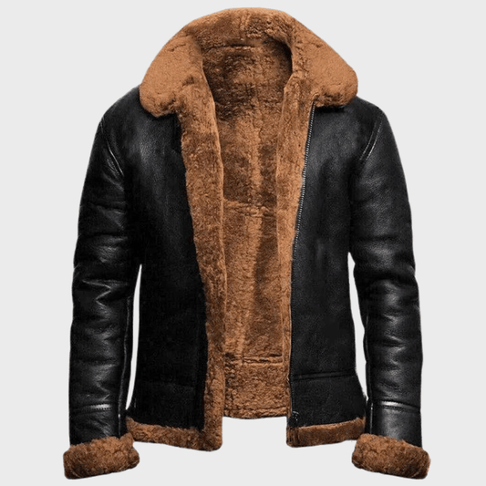 Men's Shearling-Lined Aviator Jacket | Luxe Leather Look | Winter Outerwear