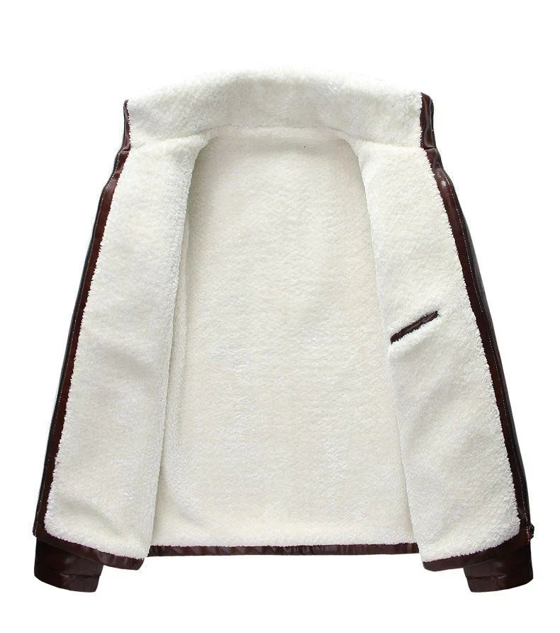 Men’s Faux Leather Sherpa Jacket | Winter Bomber Style | Insulated Cold Weather Outerwear Canada