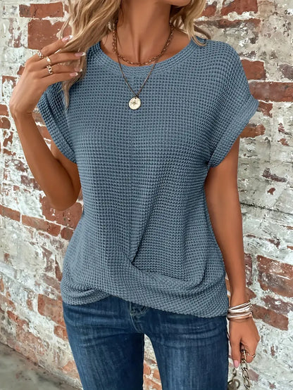 Waffle Knit Twist Front T-Shirt | Casual Short Sleeve | Everyday Basics