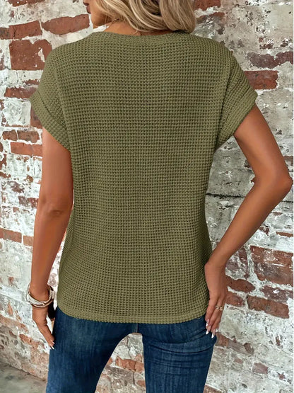 Waffle Knit Twist Front T-Shirt | Casual Short Sleeve | Everyday Basics