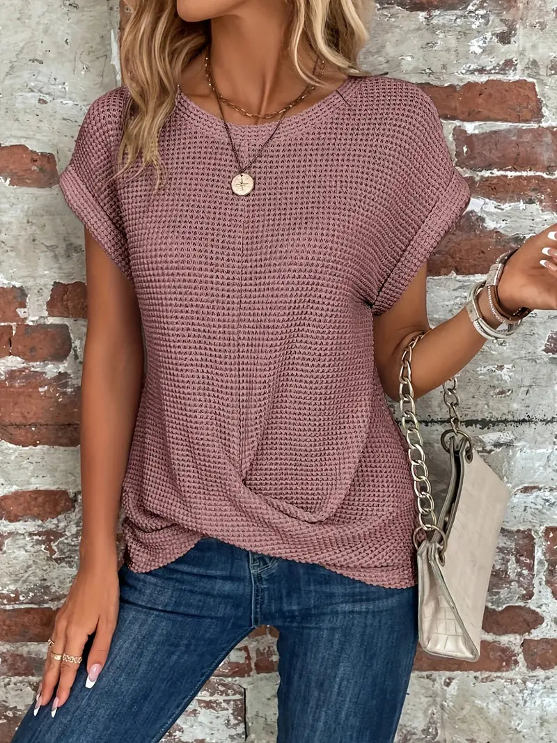 Waffle Knit Twist Front T-Shirt | Casual Short Sleeve | Everyday Basics