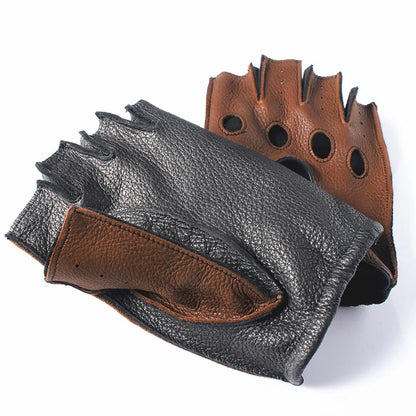 Fingerless Leather Driving Gloves | Snap Closure | Vented Classic Style