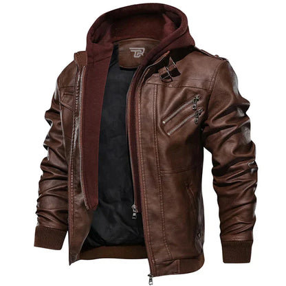 Faux Leather Bomber Jacket | Hooded | Zip Pockets & Ribbed Trim