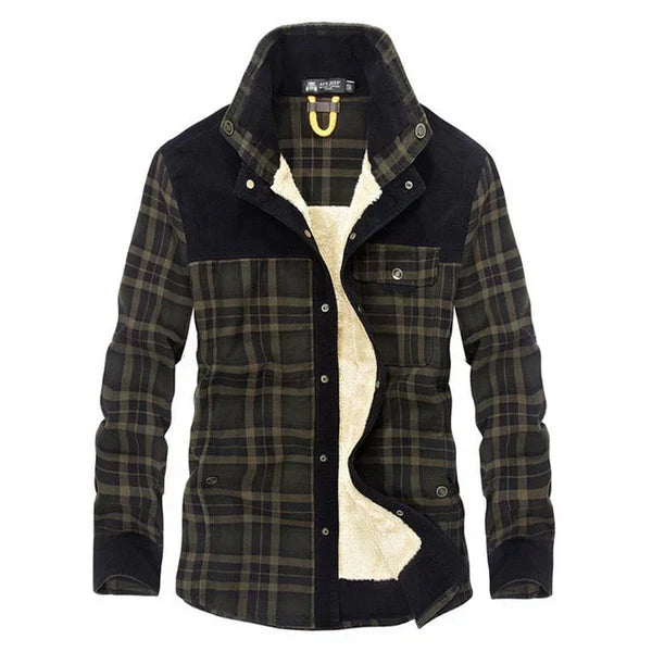Men’s Sherpa-Lined Flannel Jacket | Corduroy Yoke & Plaid Outer | Fall Layering Shirt Jacket
