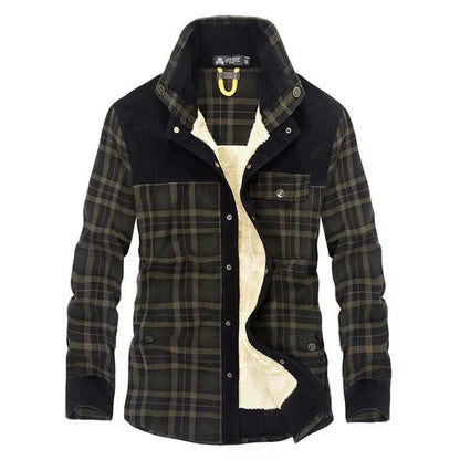 Men’s Sherpa-Lined Flannel Jacket | Corduroy Yoke & Plaid Outer | Fall Layering Shirt Jacket