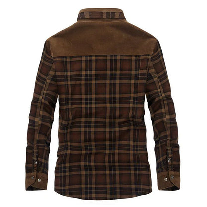 Men’s Sherpa-Lined Flannel Jacket | Corduroy Yoke & Plaid Outer | Fall Layering Shirt Jacket