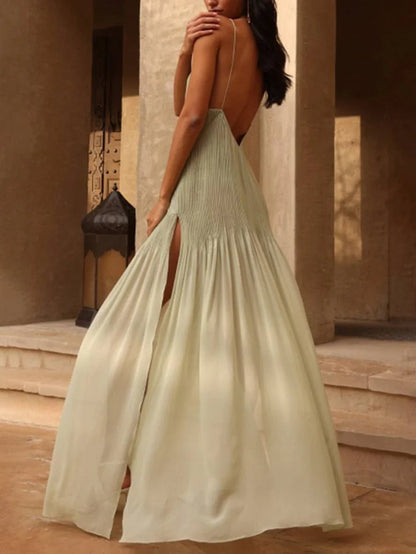 Fringe Detail Maxi Dress | Elegant V-Neck | Flowing Silhouette | Formal Occasion Wear