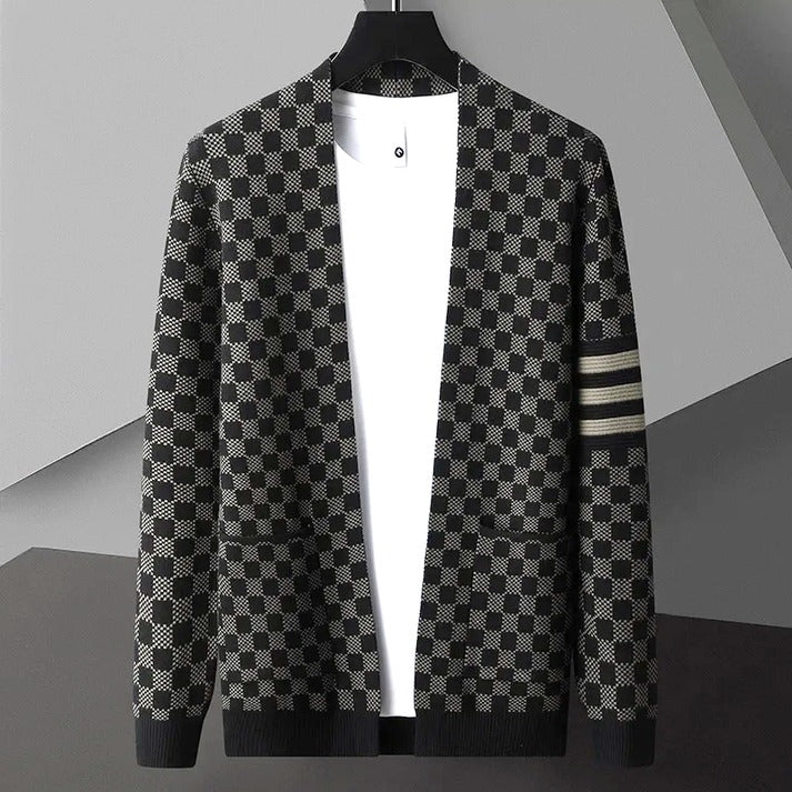 Men’s Checkered Knit Cardigan | Open Front Casual Sweater | Lightweight Streetwear Layer