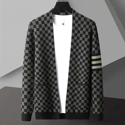 Men’s Checkered Knit Cardigan | Open Front Casual Sweater | Lightweight Streetwear Layer