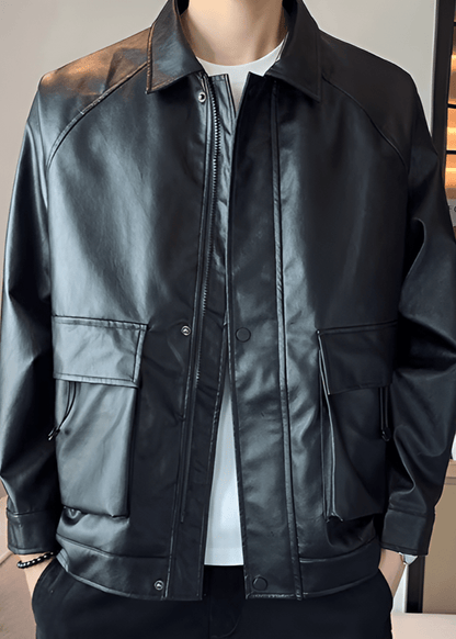 Faux Leather Utility Jacket | Modern Edge | Relaxed Fit | Streetwear Style