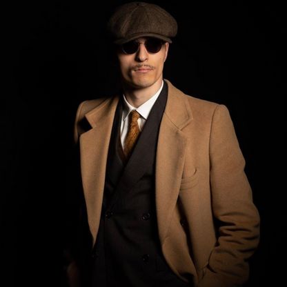Men’s Wool-Blend Newsboy Cap | Classic Herringbone Flat Cap | Vintage 8-Panel Hat